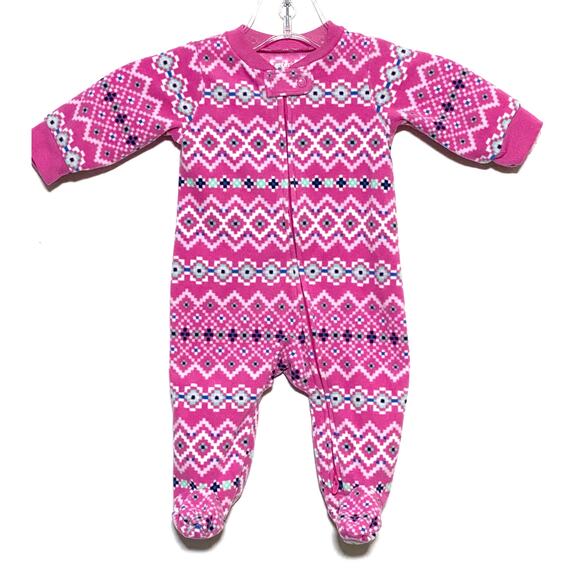 Carters FairIsle Pink One Piece Fleece Footie Zip Pajamas Girls Baby 3M 3 Months - Picture 1 of 7